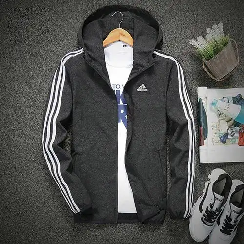 运动夹克阿迪达斯三叶草新款风衣运动休闲跑步服连帽外套夹克黑色xl