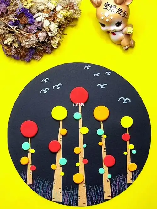 粘土画简单好看的粘土小树林